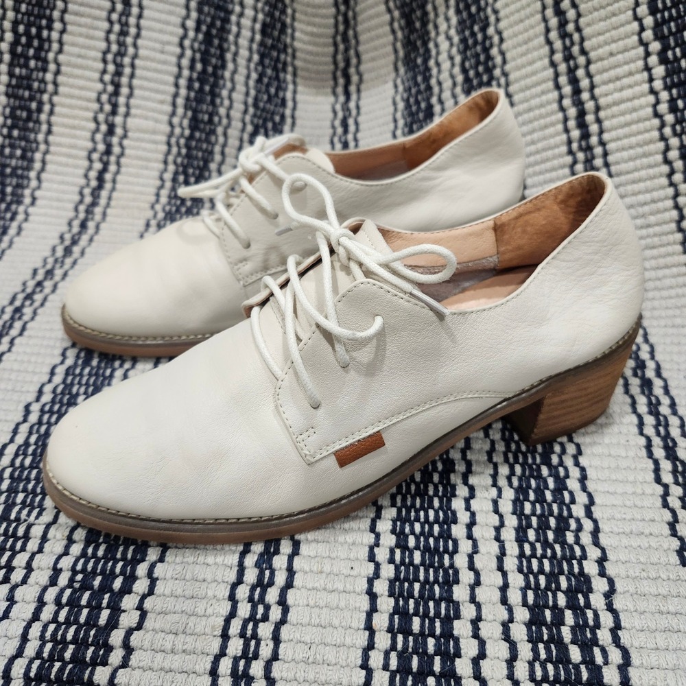 Camel Century Legend Cream Leather Lace Up Block Heel Oxford Shoes A91027627 8.5